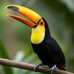 Close-up of a colorful Toucan perched on a branch