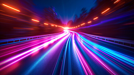 Abstract Speed Light Trails Glowing Neon Blue Purple Streaks Futuristic Motion Blur