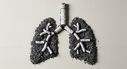 Lungs made of cigarettes and ash illustrating smoking impact  