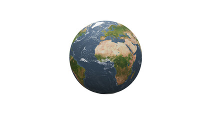 Earth rendering centered on Europe and Africa, showcasing oceans, continents, and cloud cover against a black background. 