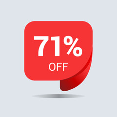71% off discount, seventy one percent chat balloon. Special offer sale red tag. Concept of the price list for discounts. Advertising campaign, sales, label offer. Vector illustration.