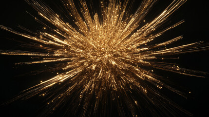 Radiant gold sparkles burst against a dark backdrop, creating a dazzling starlit effect for festive design