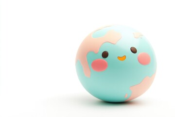 A cute cartoon Earth globe with a happy face, pastel colors, and simple design.