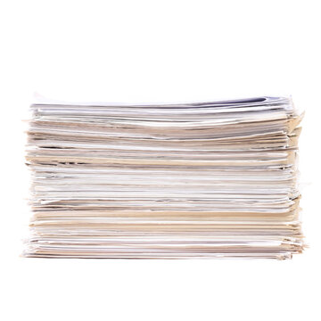 Tall stack of documents and papers isolated on transparent background