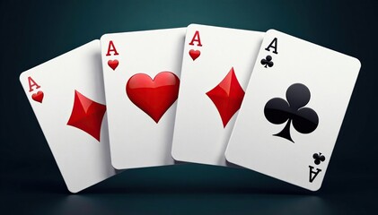 Obraz premium Four aces, one each of hearts, diamonds, clubs, and spades, arranged in a square , cards, illustration, high card
