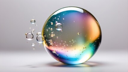 iridescent bubble with soft pastel hues floats in the center of the image