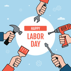 Labor day celebration with tools in flat style vector illustration