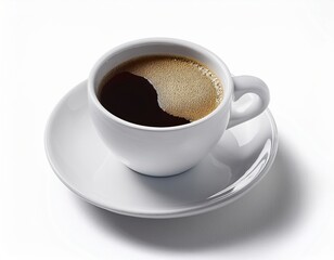 Fototapeta premium White ceramic cup of black coffee on saucer against white background