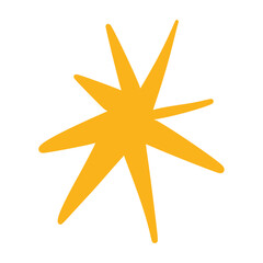 Blue and yellow hand-drawn star doodles with brush and crayon textures. Sketchy line patterns, graphic marker elements. Flat vector illustration isolated on white background.