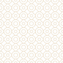Fototapeta premium Gold line florals and circles on white background. Luxury art deco geometric flowers and circles seamless pattern.