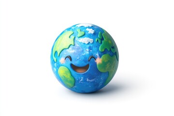 Fototapeta premium A cheerful cartoon Earth smiles, showcasing continents and clouds in a playful 3D rendering.