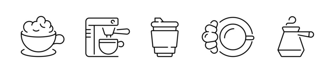 Coffeee vector icons. Outline coffee icons. Editable stroke coffee icons