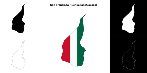 San Francisco Huehuetlan municipality (Oaxaca) outline map set