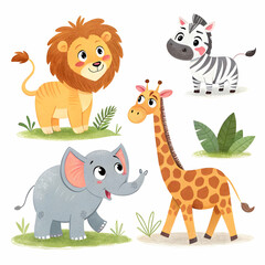 Naklejka premium Set of simple cute animals cartoon character