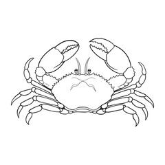 Line drawing of a crab, emphasizing its anatomy and sharp pincers