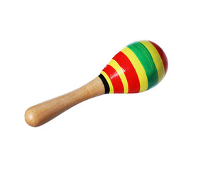 Colorful toy maraca isolated on white. Child's musical instrument