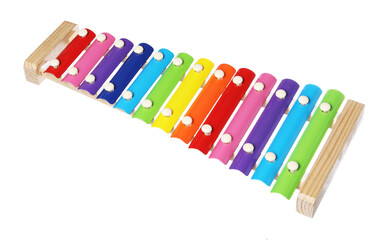 Colorful toy xylophone isolated on white. Child's musical instrument