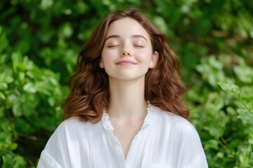 Naklejka premium Peaceful young woman in nature