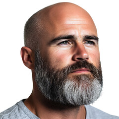Obraz premium A Man with a Clean Shaven Head and Bold Beard Isolated on Transparent Background