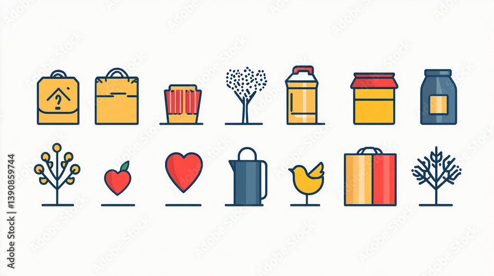 Poster vector icons set of nature and lifestyle elements for web design and graphic design projects usage p