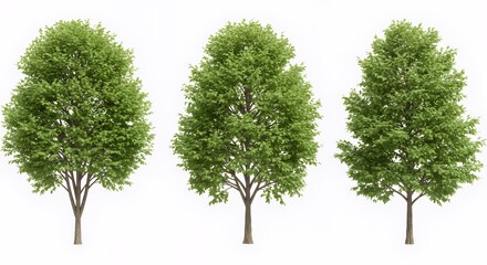 Three Green Trees on White Background Perfect for Architectural Renderings