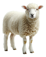 Fluffy white sheep standing calmly on a transparent background with a touch of organic chaos Generative AI
