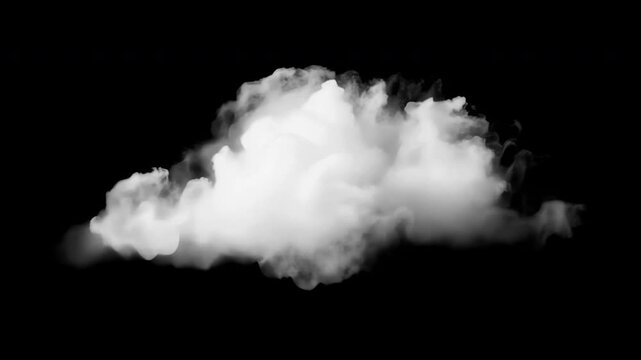 Fluffy white cloud animation isolated asset, transparent 4K video, alpha channel, ProRes 4444