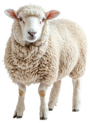 Fototapeta premium Sheep with fluffy coat standing isolated on transparent background showcasing natural beauty Generative AI