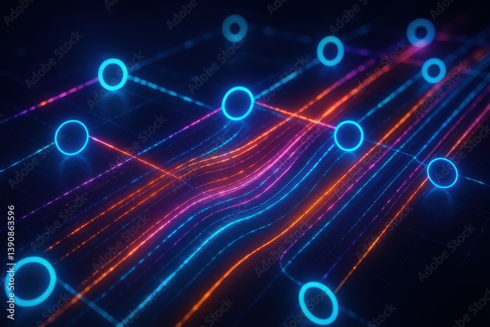 Poster futuristic network visualization with glowing lines and nodes in digital space