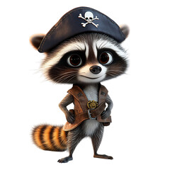 A 3D Cartoon Raccoon Pirate Searching for Treasure Isolated on Transparent Background
