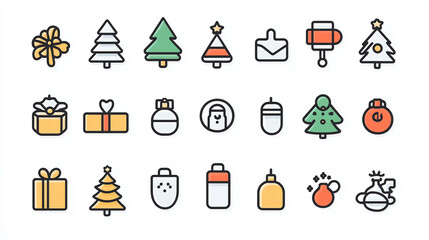 Christmas icons vector set holiday season design elements xmas tree gifts santa ornaments festive collection