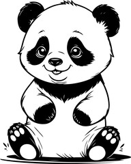 A black and white vector illustration of a playful panda