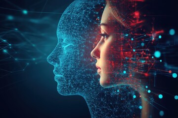 Abstract digital design: technological operations, AI, data, neural networks.