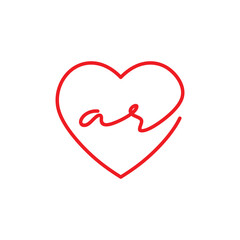 Heart and lowercase Letter AR Logo Design 001