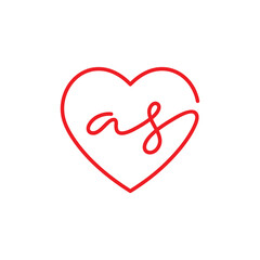 Heart and lowercase Letter AS Logo Design 001