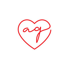 Heart and lowercase Letter AG Logo Design 001