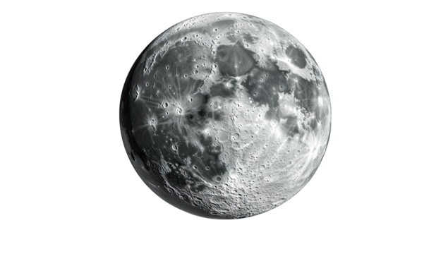 a realistic depiction of the moon showcasing its craters and surface texture in a three-dimensional format emphasizing its celestial features and beauty
