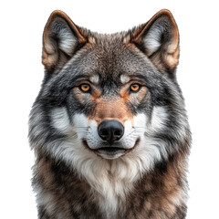 Fototapeta premium Wolf face shot with striking details on a white background showing chaos in nature Generative AI