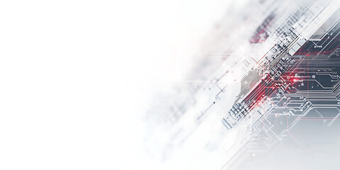 Obraz premium White background with gray circuit board lines and space for text, vector illustration.