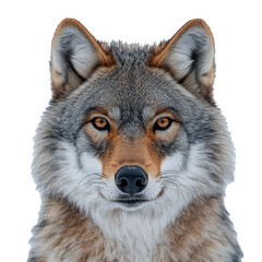 Obraz premium Wolf face shot isolated on transparent background with detailed fur textures and piercing gaze Generative AI