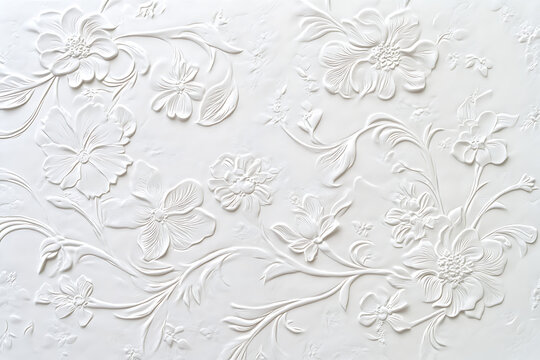 White background with an intricate floral pattern embossed on it, creating an elegant and decorative effect. The texture of the paper is delicate and soft, adding to its overall beauty.