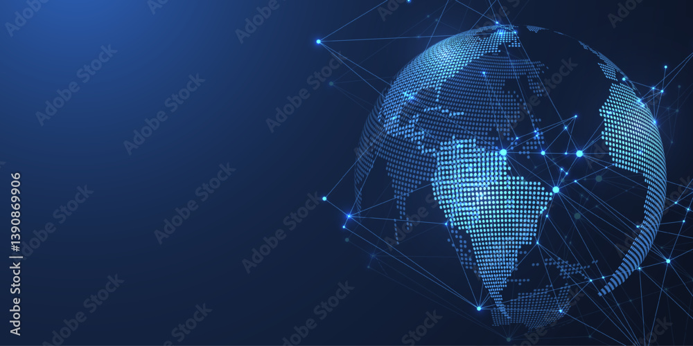 Aufkleber Global network connection concept. Big data visualization. Social network communication in the global computer networks. Internet technology. Business. Science. Vector illustration