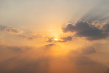 Beautiful colourful sunset over Great Pyramids complex, pyramid of Khafre and Menkaure in Giza, Egypt.