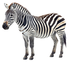 Obraz premium Zebra standing isolated on transparent background with striking black and white stripes Generative AI