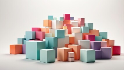Fototapeta premium A collection of 3D cubes in various colors including blue
