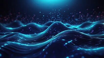Abstract digital landscape with interconnected blue dots and lines forming a wavy