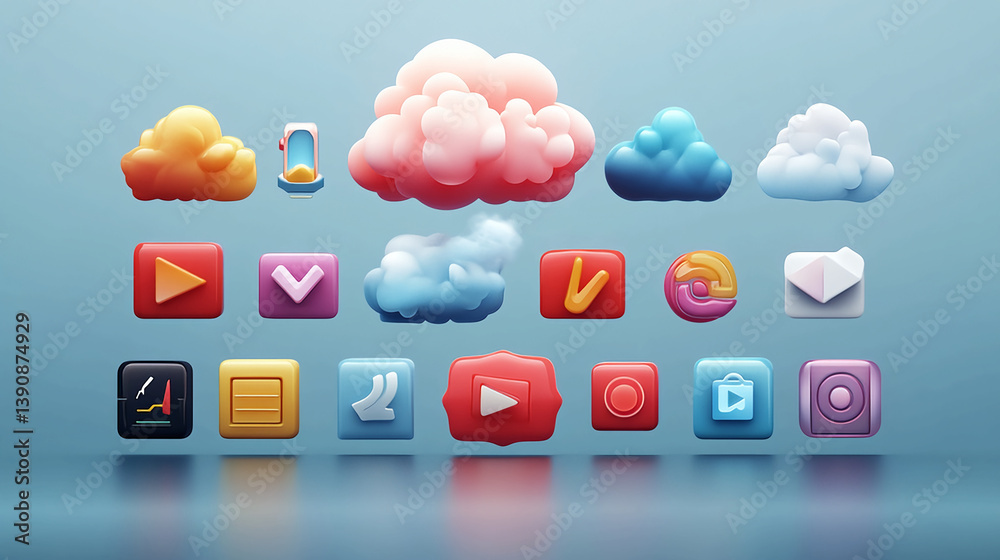 Poster cloud storage icons app interface design ui ux elements digital creative graphic design modern style