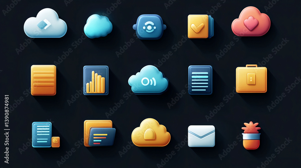 Poster cloud storage icons set vector illustration for web design and mobile app interface elements ui ux