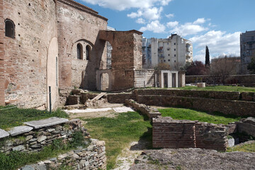 Around Rotunda of Galerius, one of the earliest Christian monuments in the Eastern Roman Empire, part of the Paleochristian and Byzantine monuments of Thessaloniki, Greece.