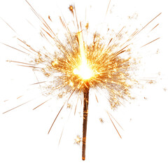 Bright Firework Exploding with Intense Flames and Sparkler Isolated on Transparent Background